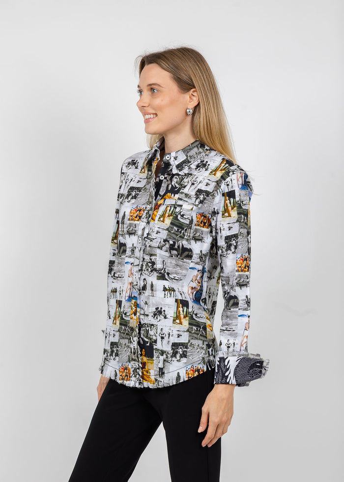 Dizzy-Lizzie Cape Cod Frayed Shirt in Sunbathers available at Barbara Katz