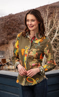 Dizzy-Lizzie Cape Cod Shirt - Olive Dragon Print available at Barbara Katz