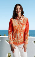 Dizzy-Lizzie Cape Cod Shirt - Orange Gold Thai Dancers Print available at Barbara Katz