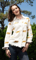 Dizzy-Lizzie Cape Cod Top - Ivory with Cheetah Embroidery available at Barbara Katz