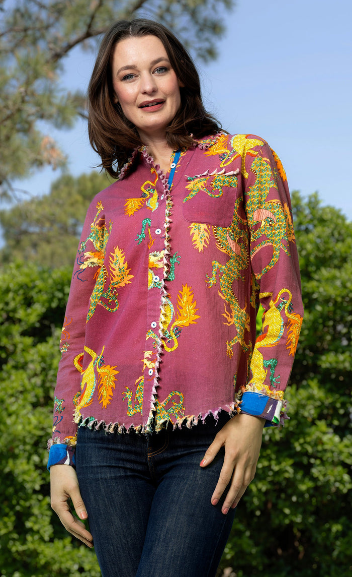 Dizzy-Lizzie Cape Cod Top in Violet Dragon Print available at Barbara Katz
