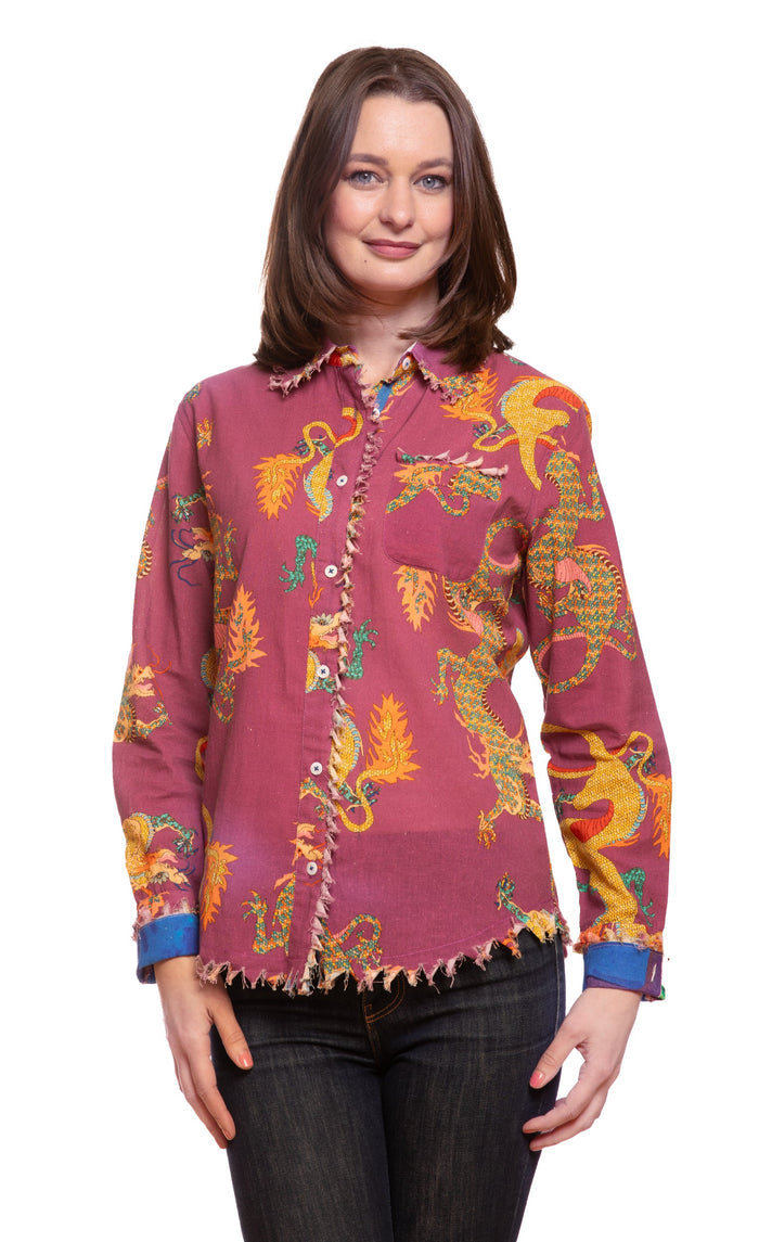 Dizzy-Lizzie Cape Cod Top in Violet Dragon Print available at Barbara Katz