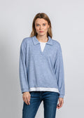 Nally & Millie Carmen Cashmere Like Layered Polo in Denim available at Barbara Katz