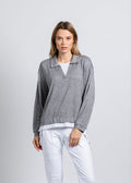 Nally & Millie Carmen Cashmere Like Layered Polo in Heather Grey available at Barbara Katz