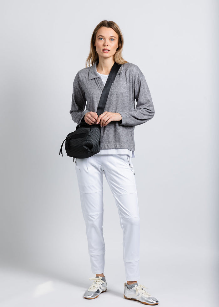 Nally & Millie Carmen Cashmere Like Layered Polo in Heather Grey available at Barbara Katz