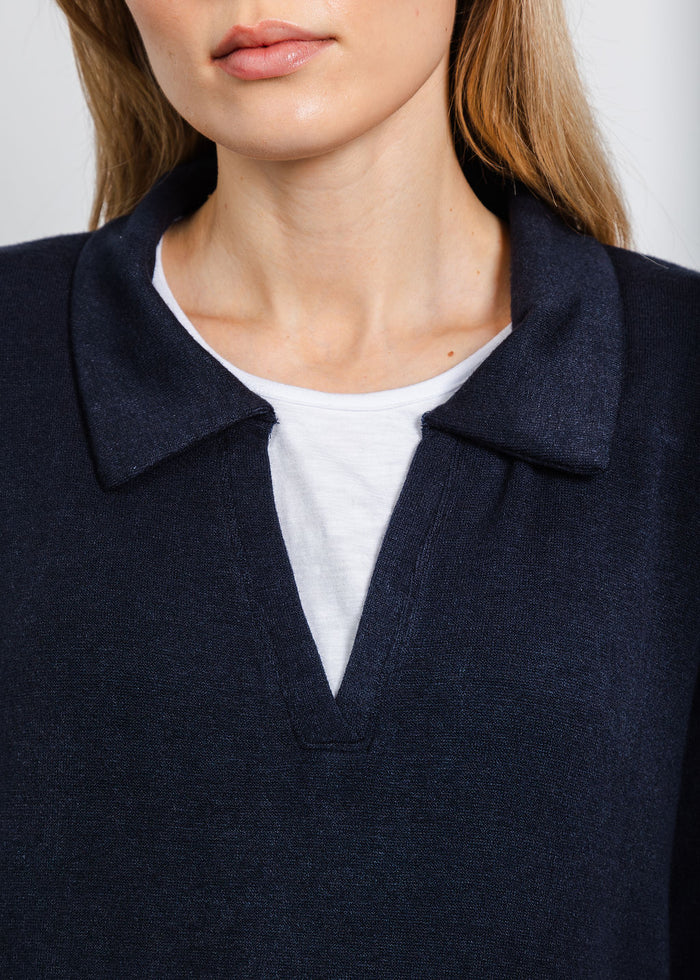 Nally & Millie Carmen Cashmere Like Layered Polo in Midnight available at Barbara Katz