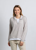 Nally & Millie Carmen Cashmere Like Layered Polo in Oatmeal available at Barbara Katz