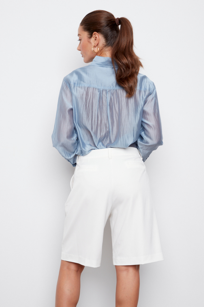Adroit Atelier Carson Wide Leg Bermuda Shorts in White available at Barbara Katz