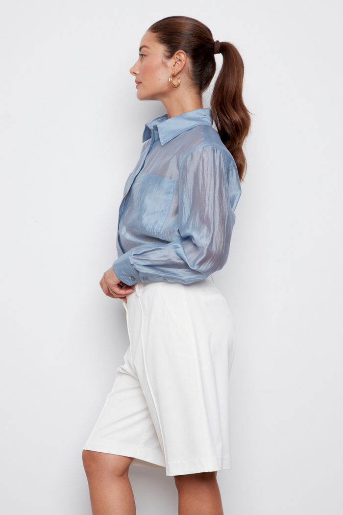 Adroit Atelier Carson Wide Leg Bermuda Shorts in White available at Barbara Katz