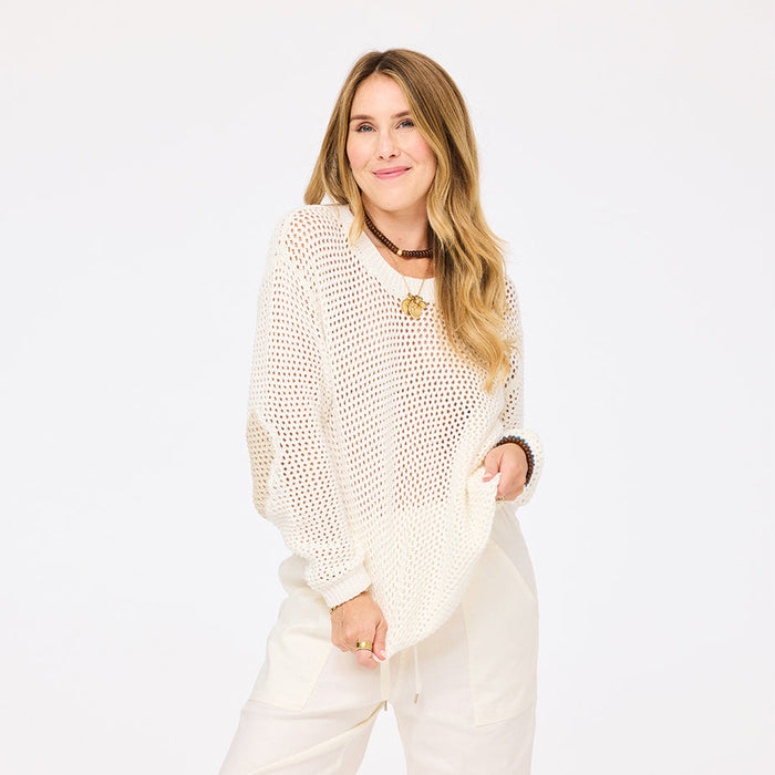 Kerri Rosenthal Catch Open Stitch Sweater in Cloud available at Barbara Katz