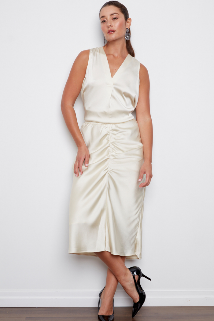 Adroit Atelier Cayleen Tulip Shaped Elastic Waist Skirt in Champagne available at Barbara Katz