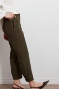 Adroit Atelier Chad Pant With Supply Pockets At Front in Aark Olive available at Barbara Katz