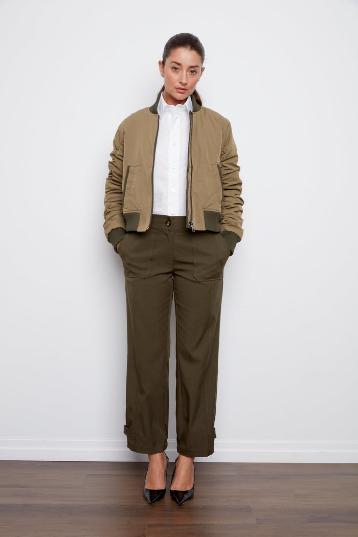 Adroit Atelier Chad Pant With Supply Pockets At Front in Aark Olive available at Barbara Katz