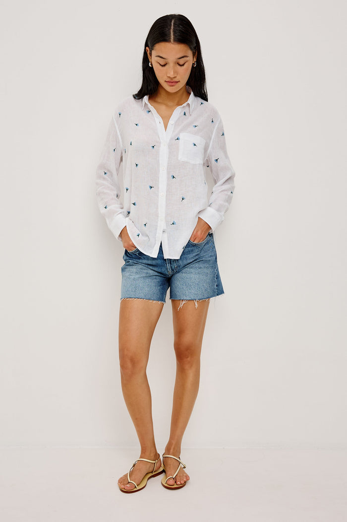 Rails Charli Linen/Rayon Shirt in Bluebell Carnations print available at Barbara Katz