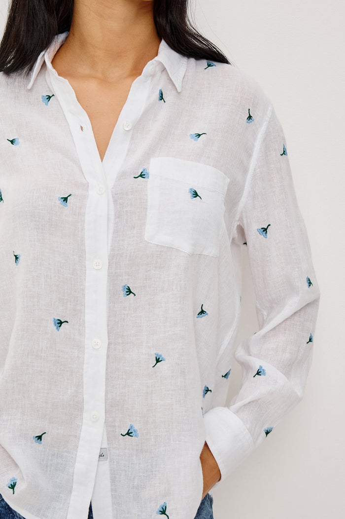 Rails Charli Linen/Rayon Shirt in Bluebell Carnations print available at Barbara Katz