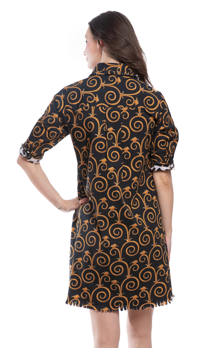 Dizzy-Lizzie Chatham Dress - Black and Gold Swirl Print available at Barbara Katz