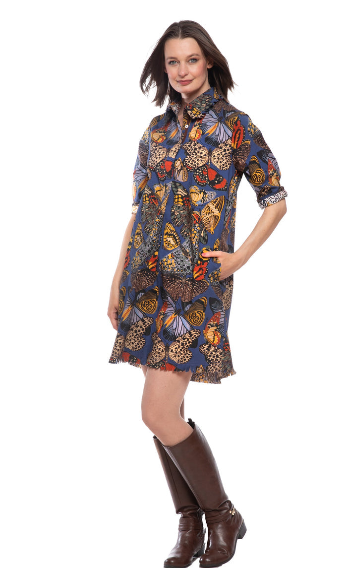 Dizzy-Lizzie Chatham Dress - Blue Butterfly Print available at Barbara Katz