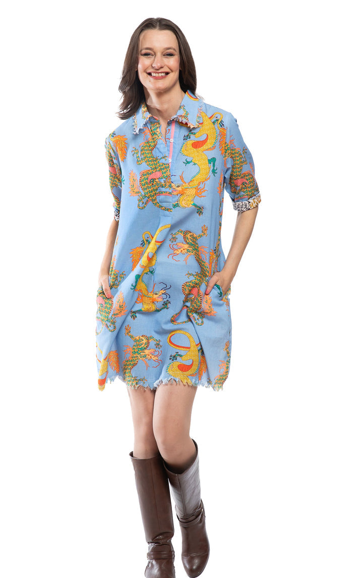 Dizzy-Lizzie Chatham Dress - Blue Dragon Print available at Barbara Katz