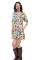 Dizzy-Lizzie Chatham Dress - Blue Flowers and Creatures Print available at Barbara Katz