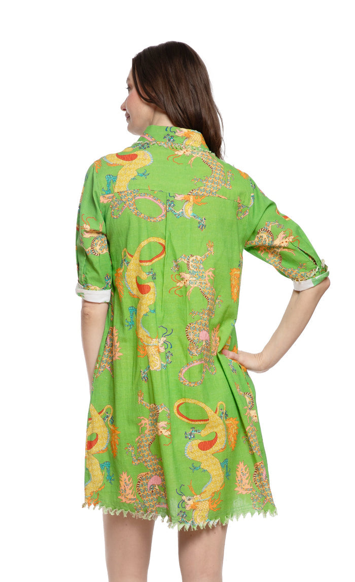 Dizzy-Lizzie Chatham Dress in Gekko Green Dragon Print available at Barbara Katz