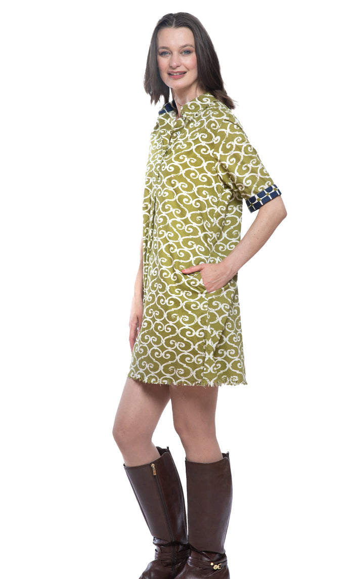 Dizzy-Lizzie Chatham Dress - Green Ivory Swirl Print available at Barbara Katz