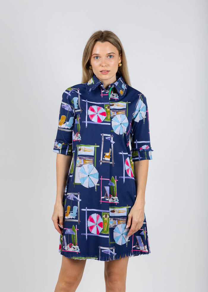 Dizzy-Lizzie Chatham Dress in Navy Beach Chairs Print available at Barbara Katz