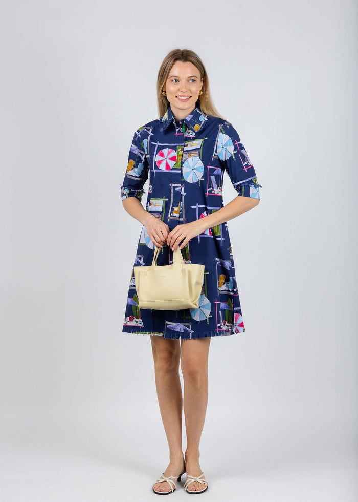 Dizzy-Lizzie Chatham Dress in Navy Beach Chairs Print available at Barbara Katz