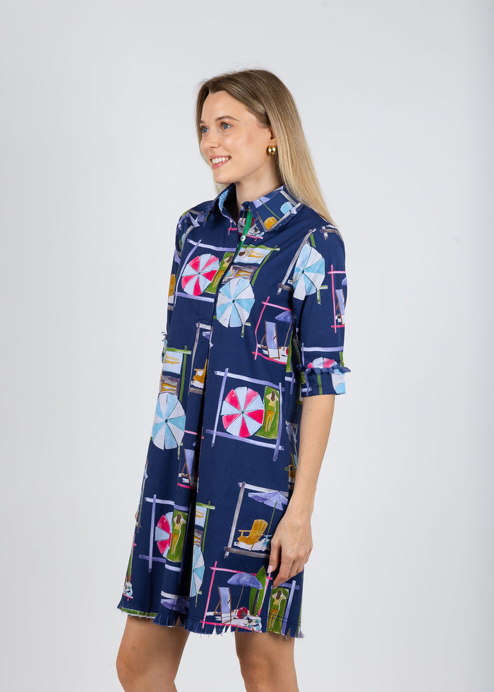 Dizzy-Lizzie Chatham Dress in Navy Beach Chairs Print available at Barbara Katz
