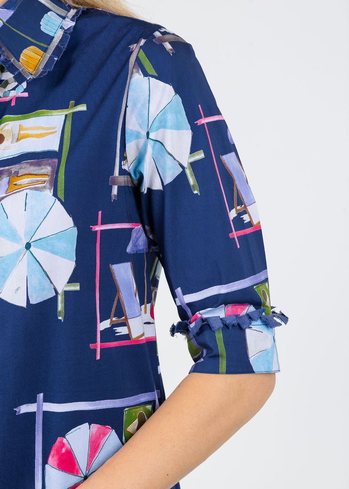 Dizzy-Lizzie Chatham Dress in Navy Beach Chairs Print available at Barbara Katz