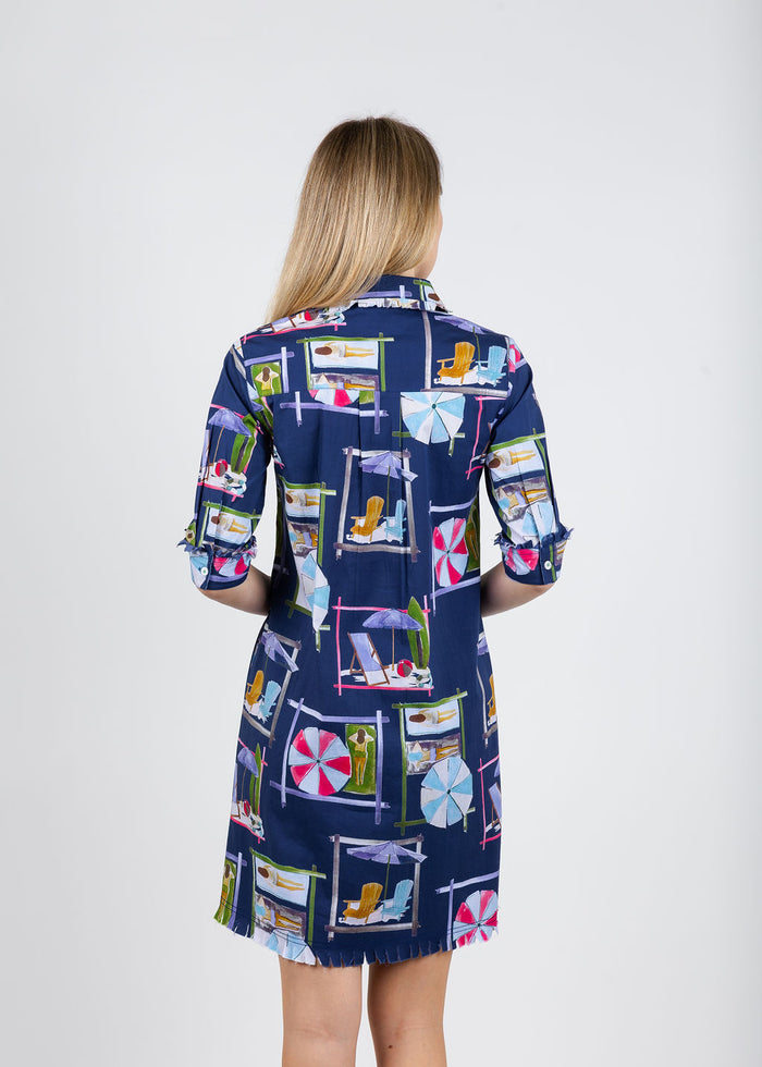 Dizzy-Lizzie Chatham Dress in Navy Beach Chairs Print available at Barbara Katz