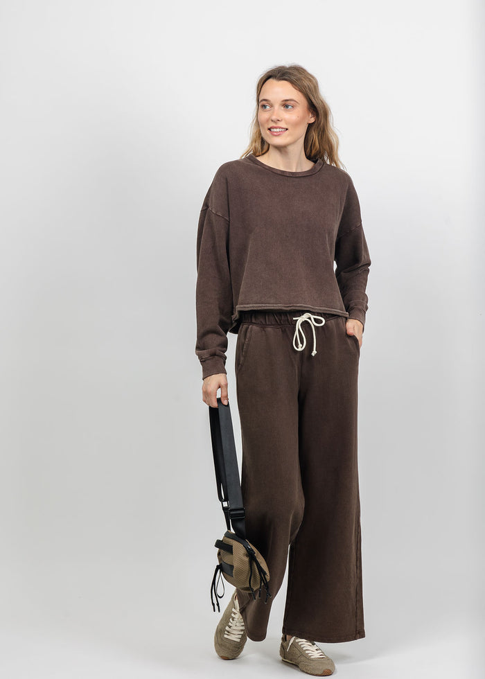 Z Supply Circuit Sweatshirt and Hunter Knit Denim Pants in Dark Chocolate available at Barbara Katz