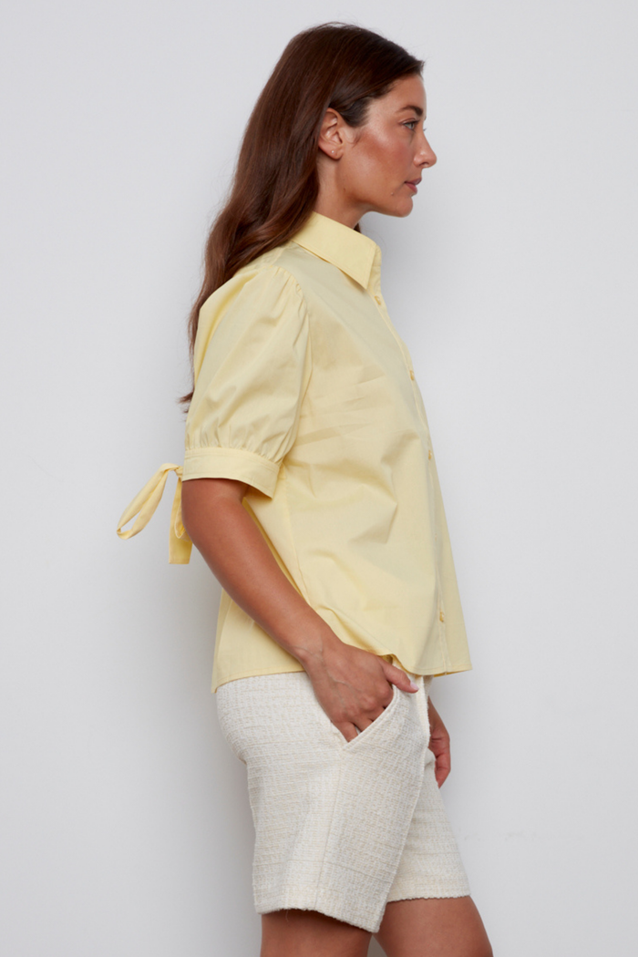 Adroit Atelier Clara Short Sleeve Buttoned Shirt in Butter Yellow available at Barbara Katz
