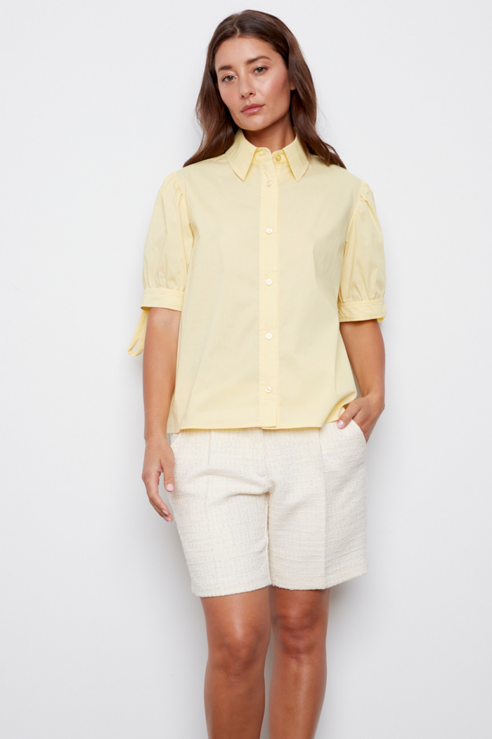 Adroit Atelier Clara Short Sleeve Buttoned Shirt in Butter Yellow available at Barbara Katz
