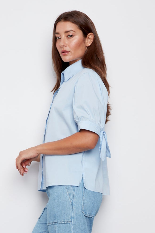 Adroit Atelier Clara Short Sleeve Buttoned Shirt in Light Blue available at Barbara Katz