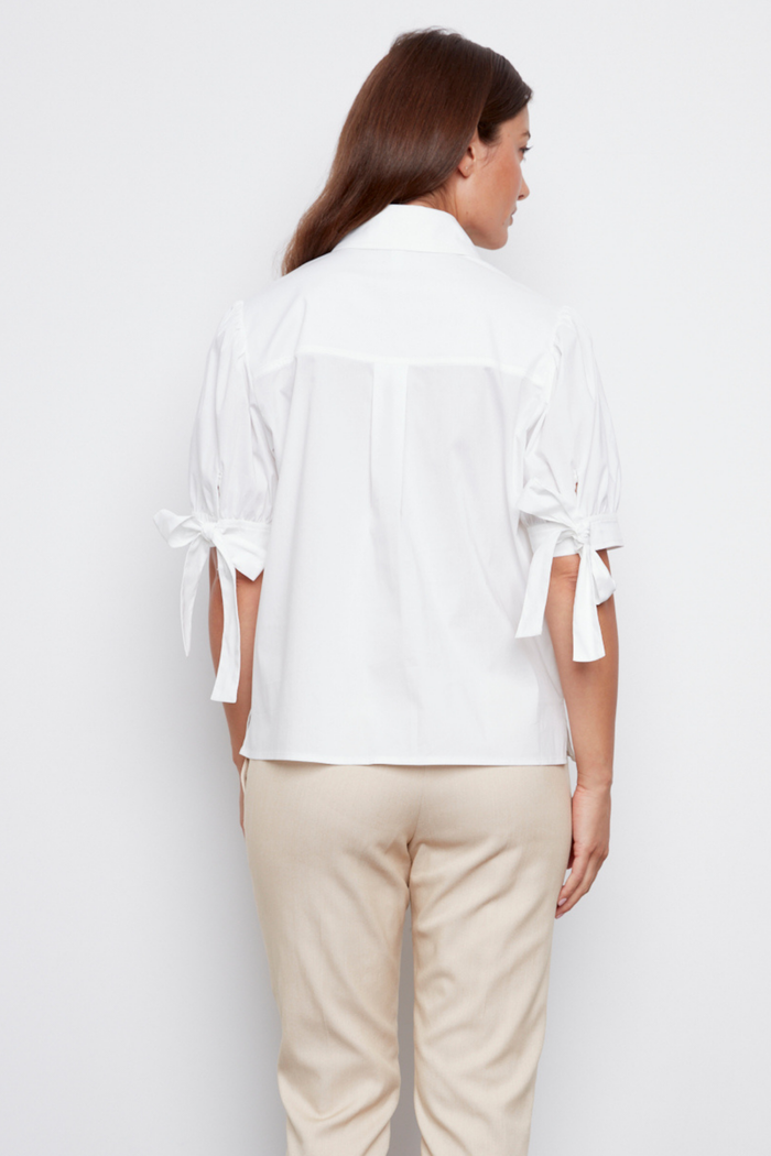 Adroit Atelier Clara Short Sleeve Buttoned Shirt in White available at Barbara Katz