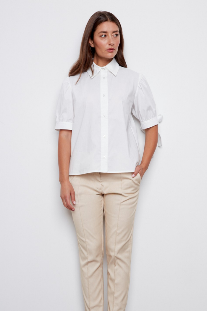 Adroit Atelier Clara Short Sleeve Buttoned Shirt in White available at Barbara Katz