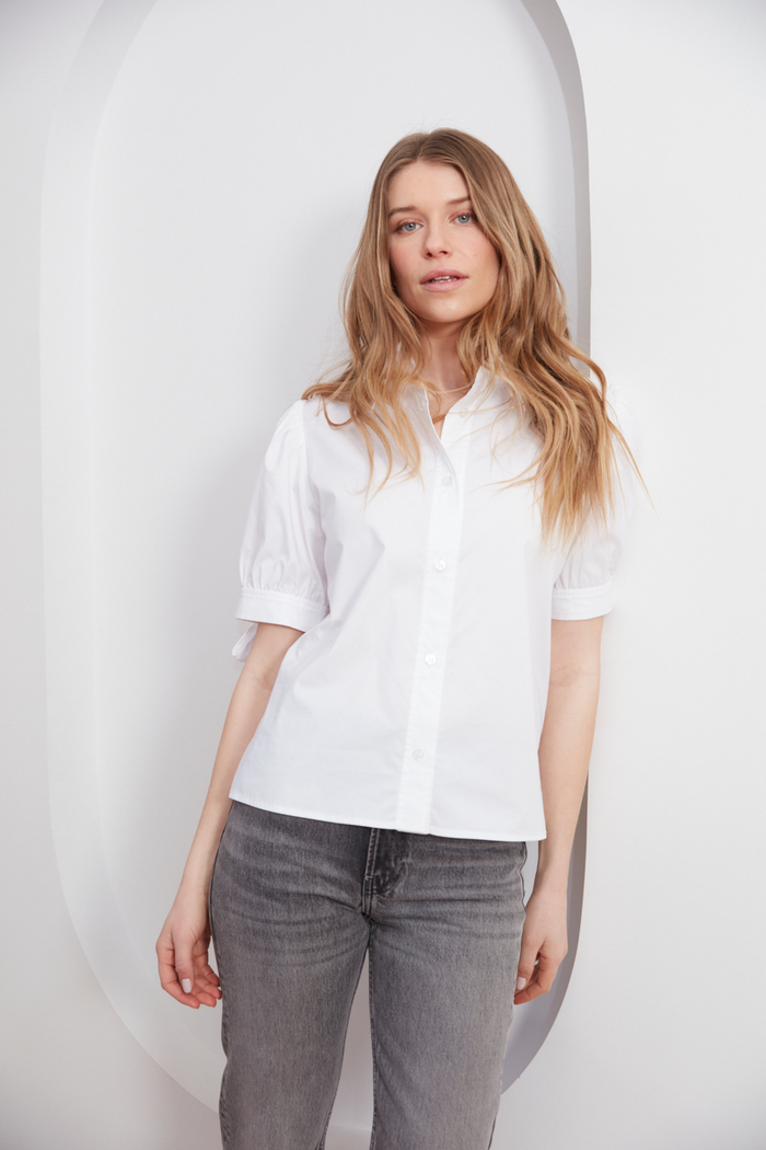 Adroit Atelier Clara Short Sleeve Buttoned Shirt in White available at Barbara Katz