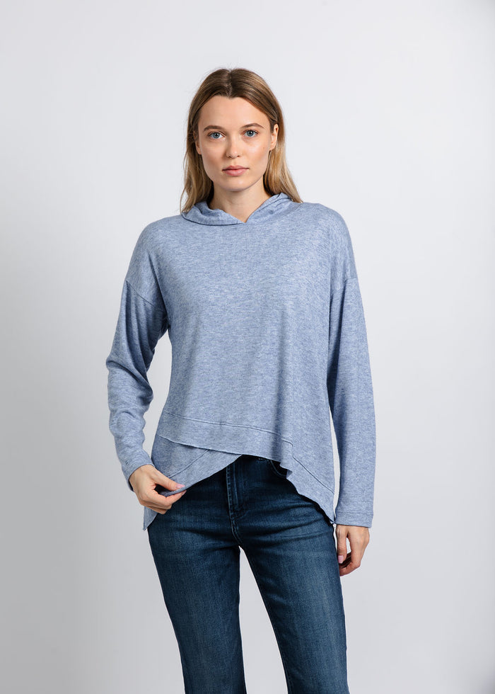 Nally & Millie Claudia Cashmere Like Hoodie in Denim available at Barbara Katz