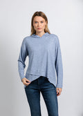 Nally & Millie Claudia Cashmere Like Hoodie in Denim available at Barbara Katz