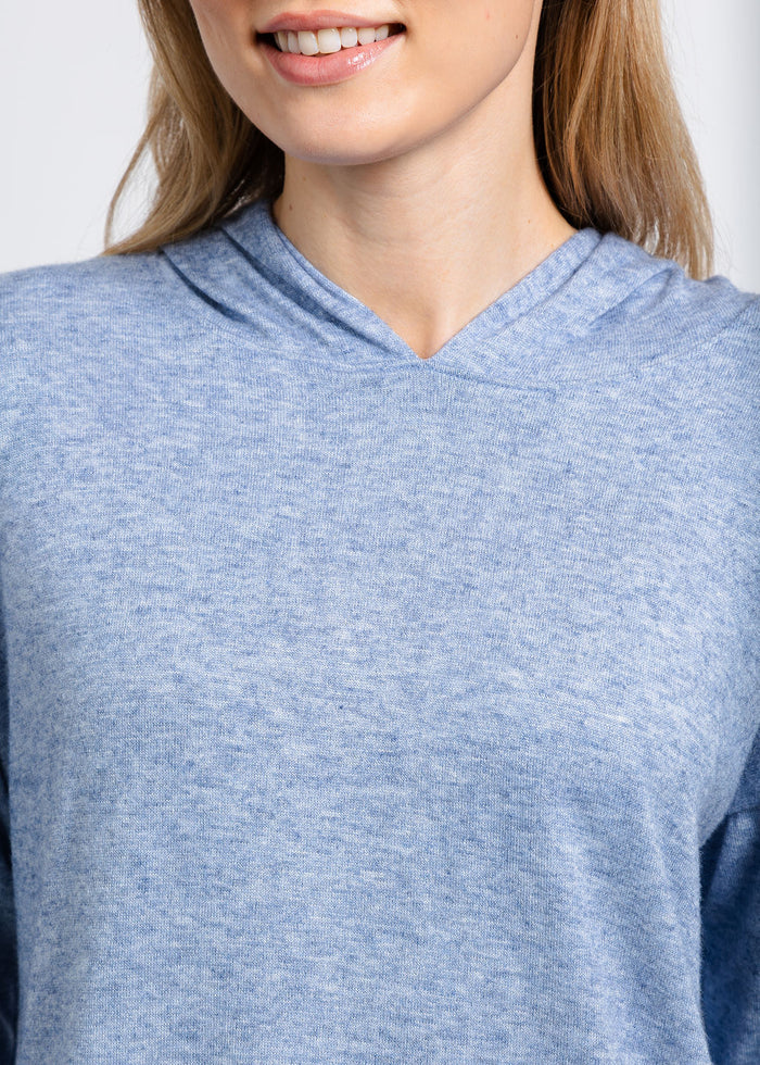 Nally & Millie Claudia Cashmere Like Hoodie in Denim available at Barbara Katz