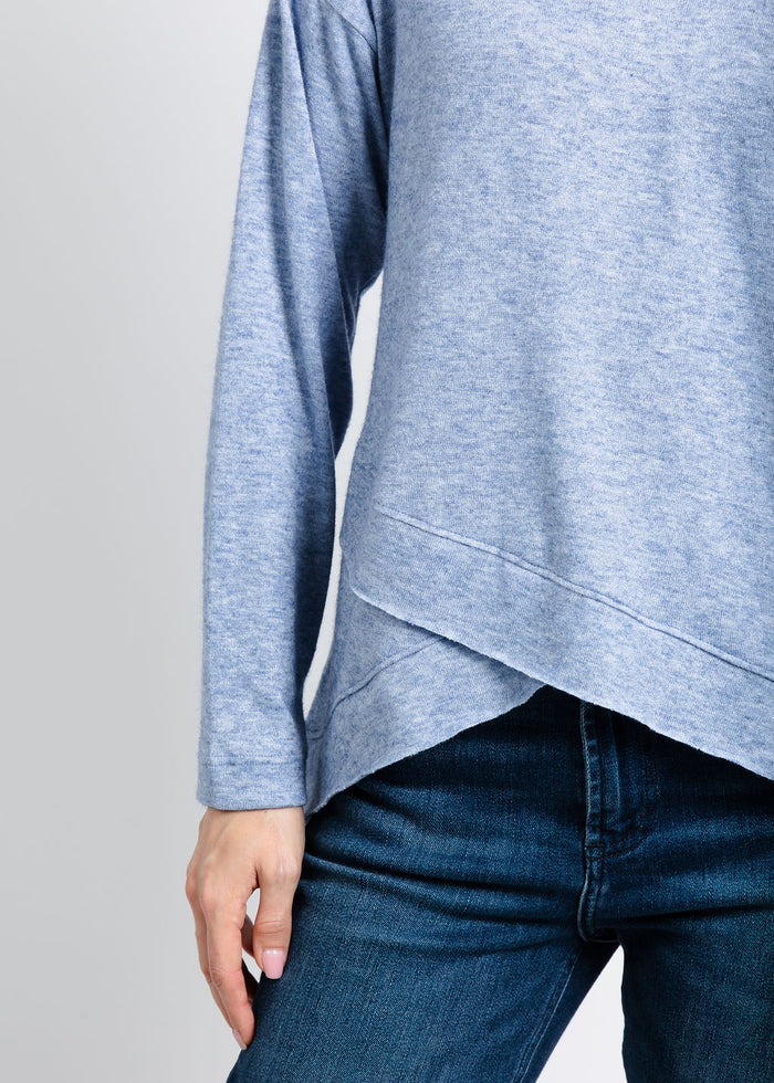 Nally & Millie Claudia Cashmere Like Hoodie in Denim available at Barbara Katz