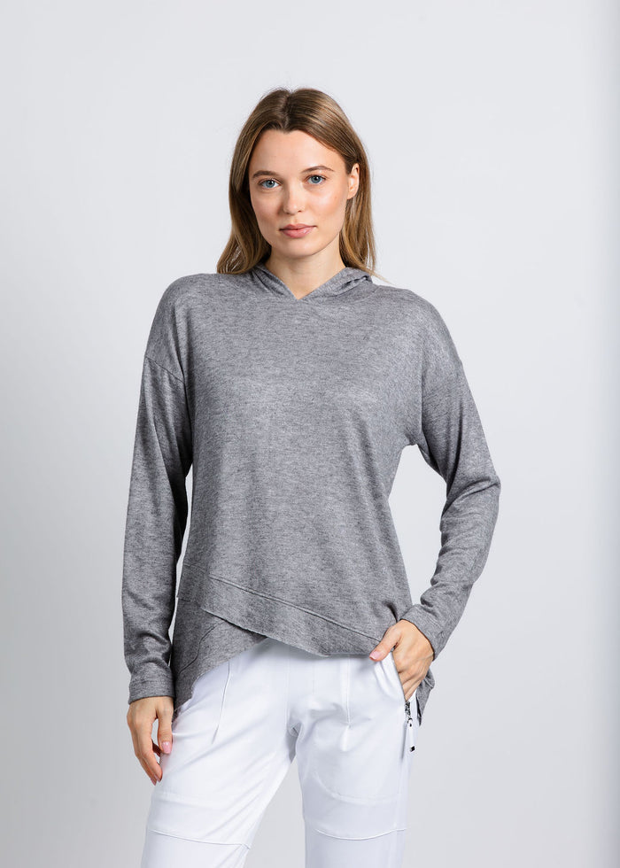 Nally & Millie Claudia Cashmere Like Hoodie in Heather Grey available at Barbara Katz