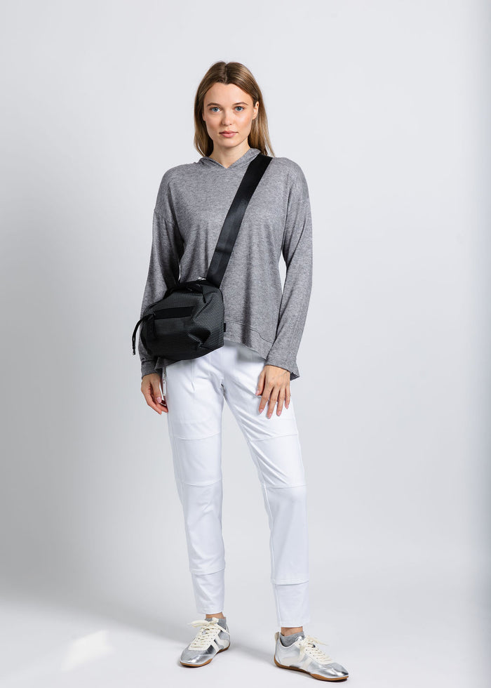Nally & Millie Claudia Cashmere Like Hoodie in Heather Grey available at Barbara Katz