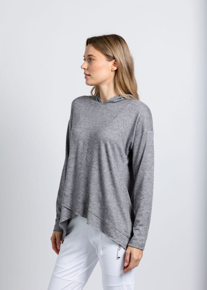 Nally & Millie Claudia Cashmere Like Hoodie in Heather Grey available at Barbara Katz