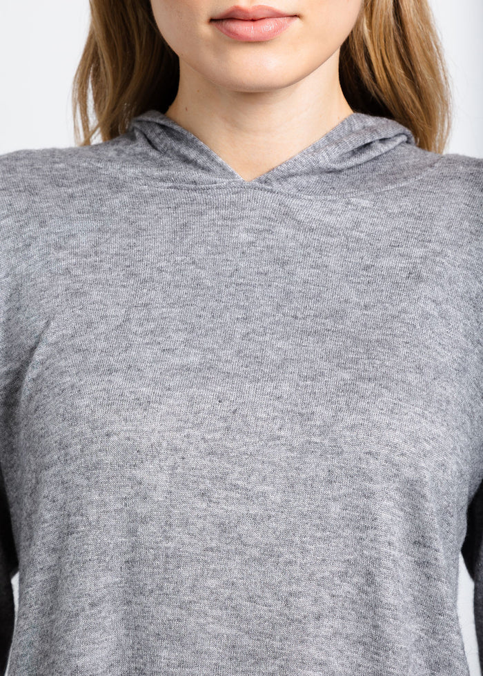 Nally & Millie Claudia Cashmere Like Hoodie in Heather Grey available at Barbara Katz