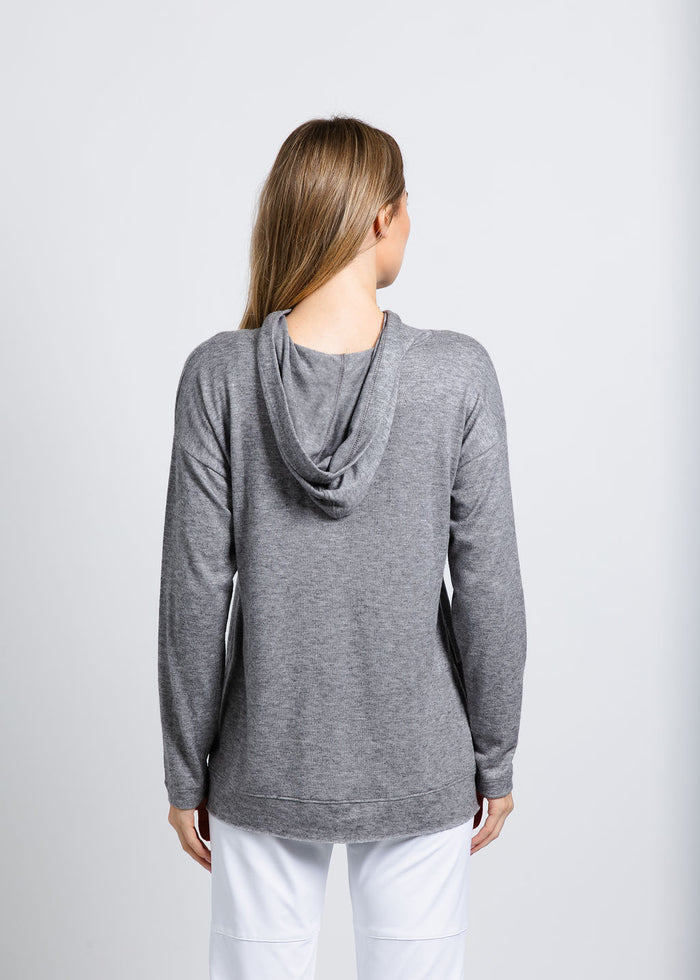 Nally & Millie Claudia Cashmere Like Hoodie in Heather Grey available at Barbara Katz