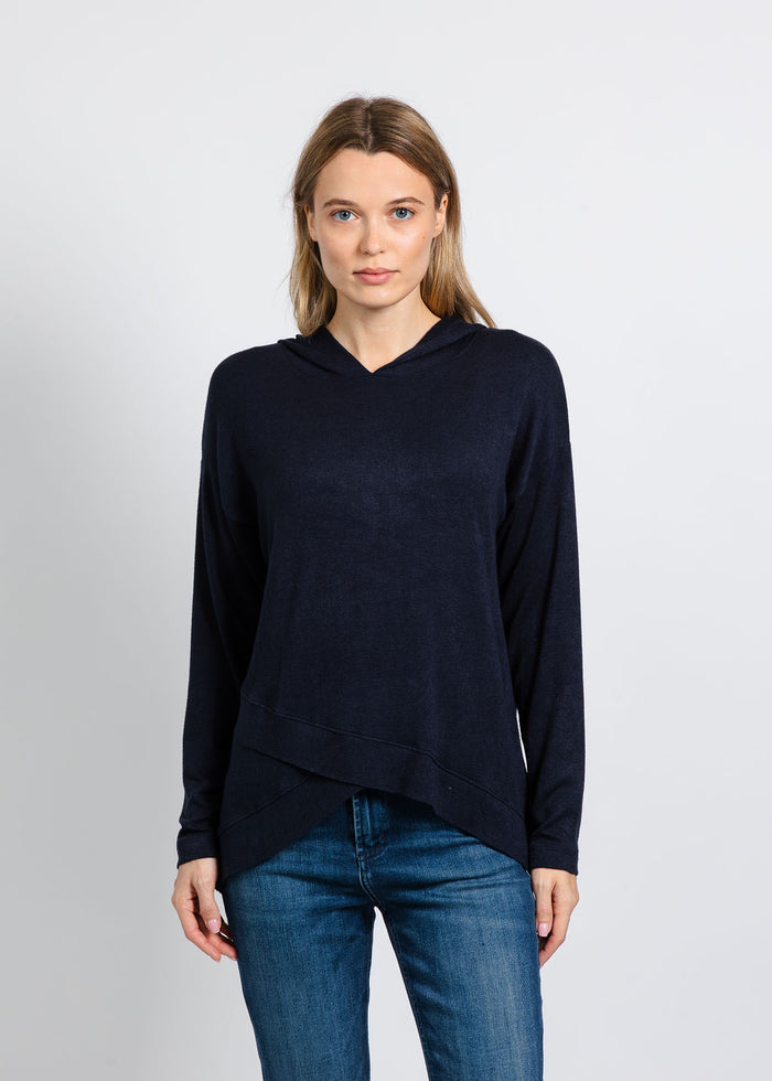 Nally & Millie Claudia Cashmere Like Hoodie in Midnight available at Barbara Katz