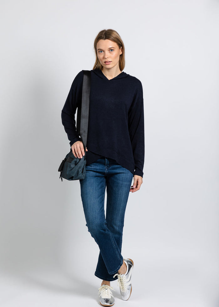Nally & Millie Claudia Cashmere Like Hoodie in Midnight available at Barbara Katz