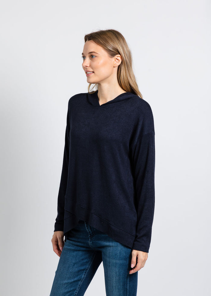 Nally & Millie Claudia Cashmere Like Hoodie in Midnight available at Barbara Katz