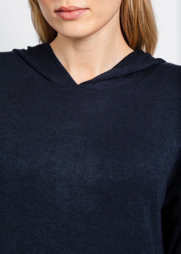 Nally & Millie Claudia Cashmere Like Hoodie in Midnight available at Barbara Katz